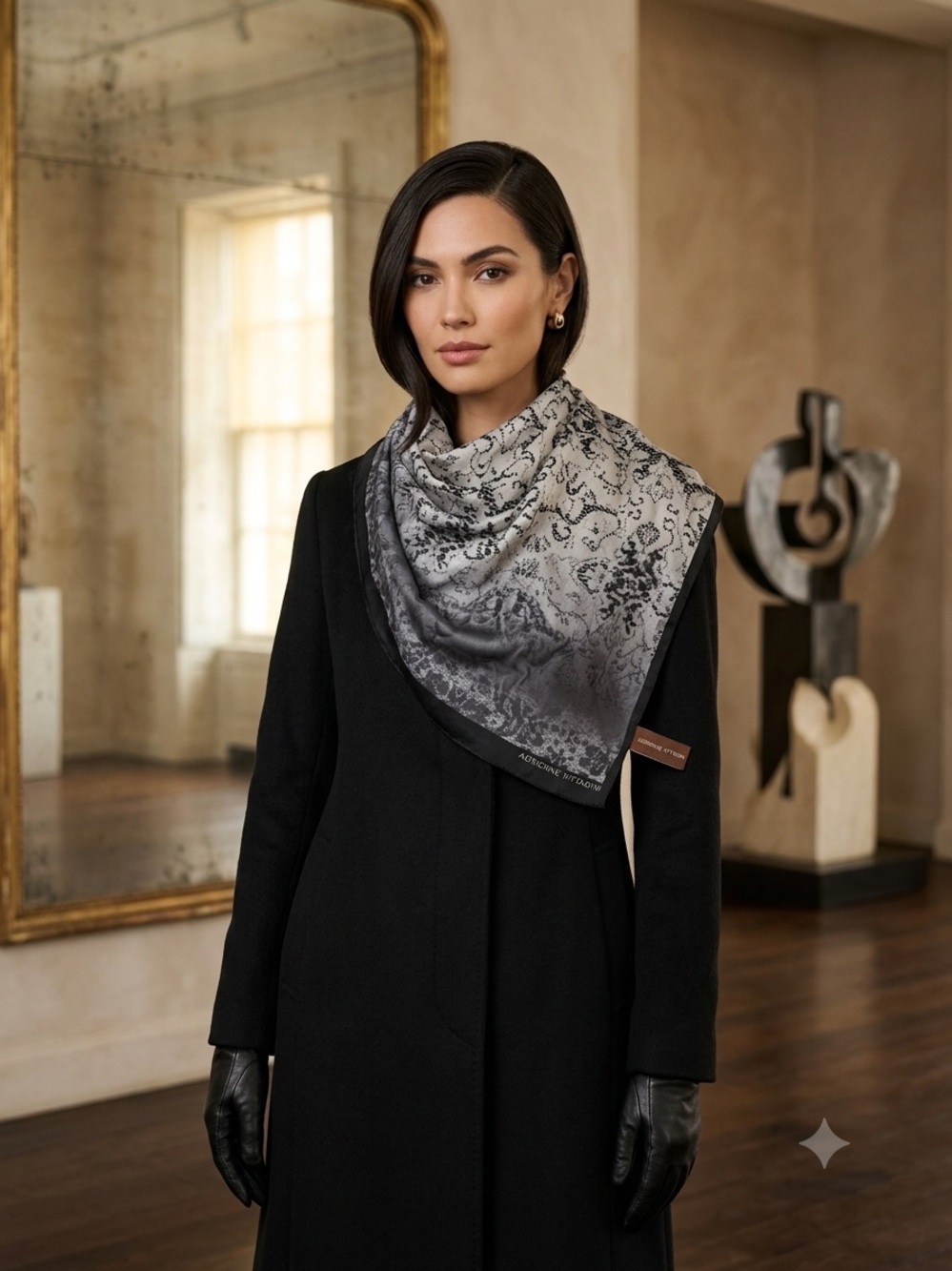 Adrienne Vittadini Gray Ombre Paisley Silk Scarf